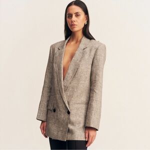 Vintage LOUIS FÉRAUD Linen Blend Blazer Size 10 Brown Unlined